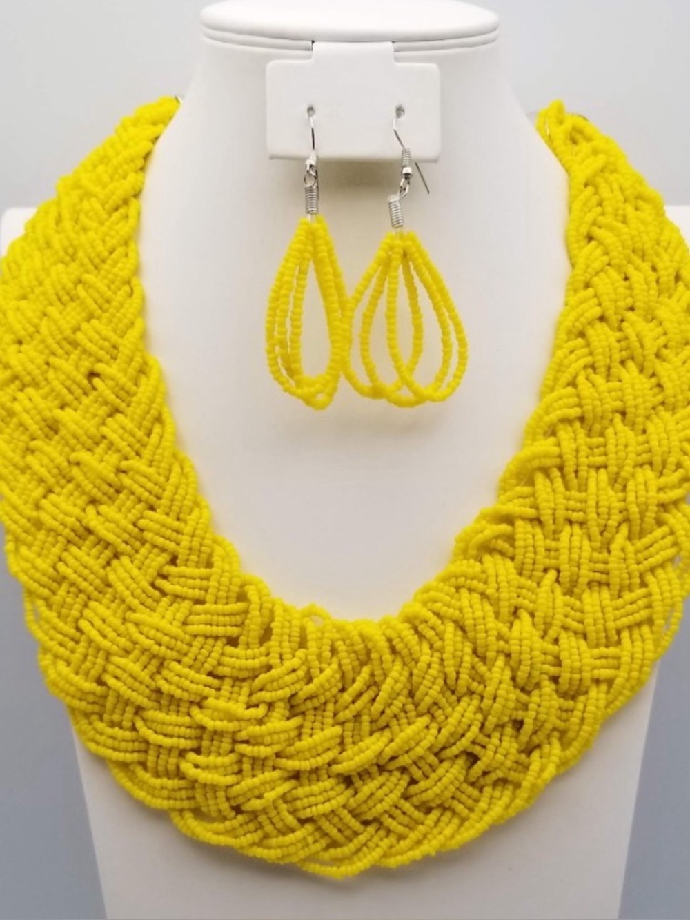 Handcrafted Yellow Beaded Necklace & Earring Set